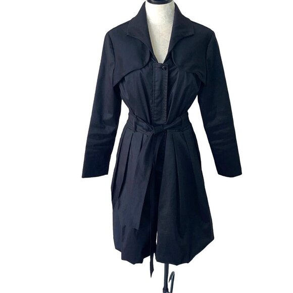 Dons Collection Trench Coat Womens Size Medium M Zipper Snap Belt Spandex Black - Picture 1 of 8